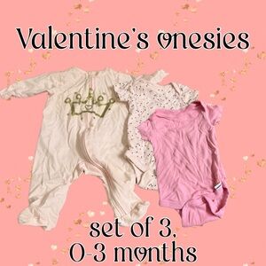 Gerber Pink Valentine Bodysuit Onesies, set of 3 - 0-3 months